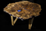 Walnut burl custom coffee table with quarter sawn oak legs.