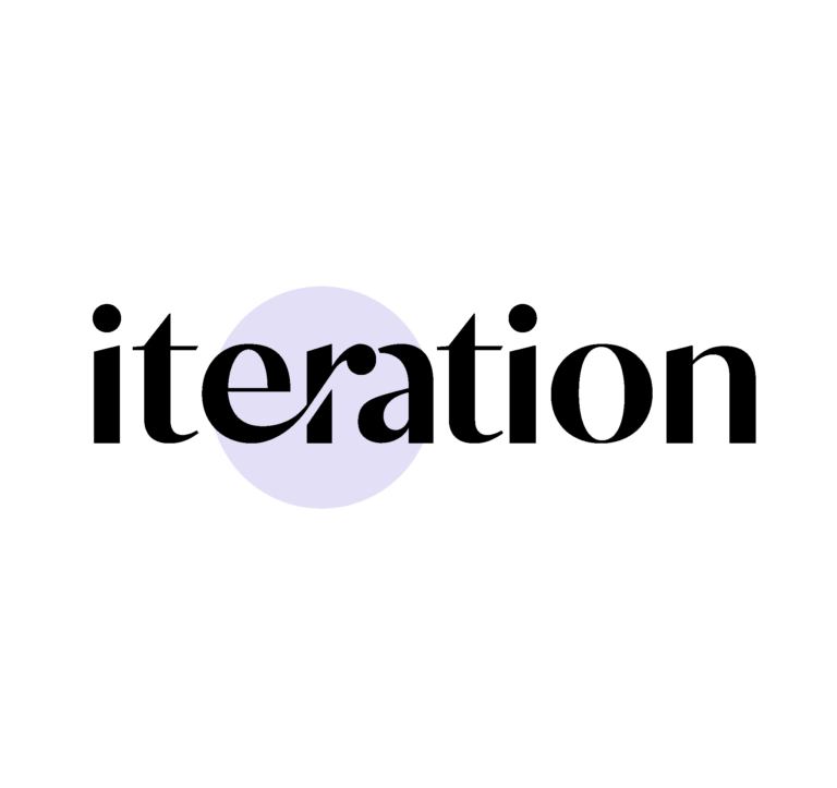 iteration white logo light purple with black text wide 768x723